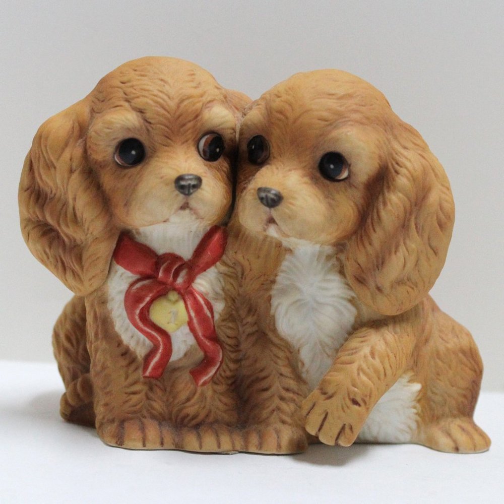 Vintage 1988 Masterpiece Porcelain by Homco Cocker Spaniels Puppy Dogs Figurine